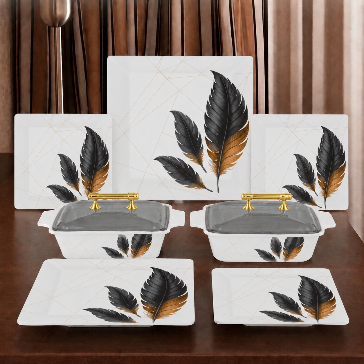 Melamine Dinner set with glass lid 72pcs (02)
