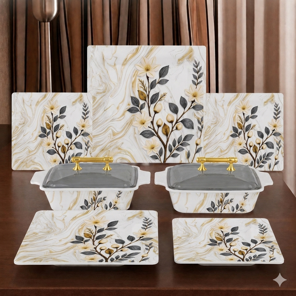 Melamine Dinner set with glass lid 72pcs (12)