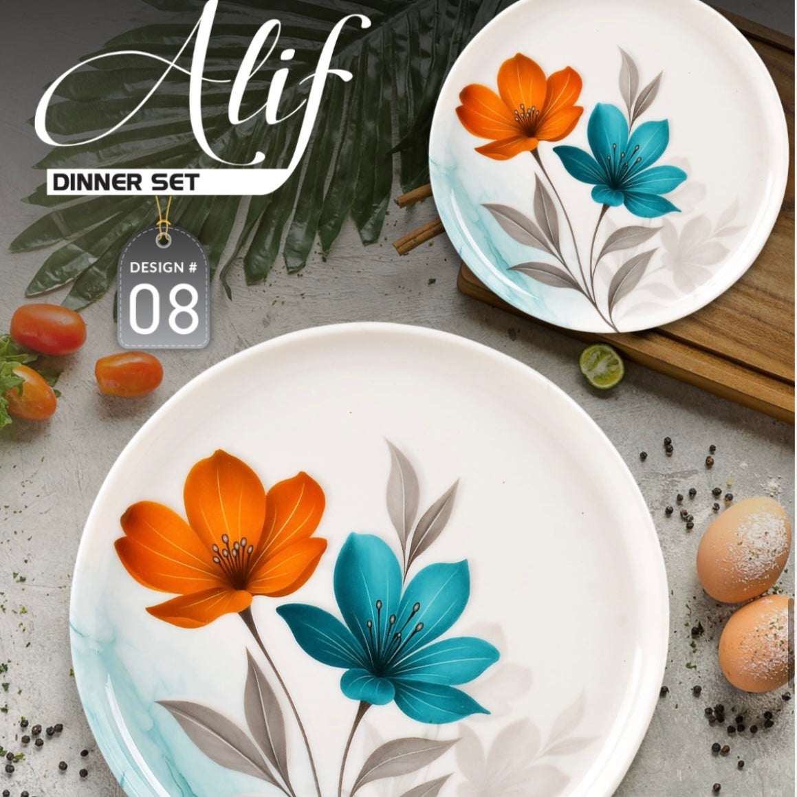 Glass cover dinner set melamine